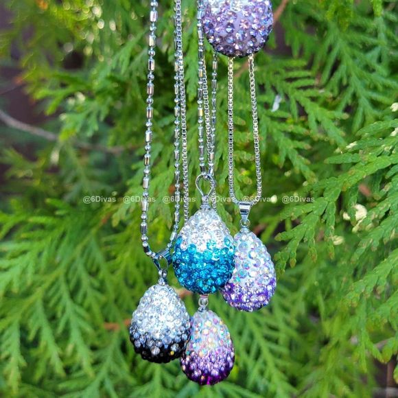 Purple Rhinestone Pendant Sparkling Oval Pendant Necklace - Picture 3 of 6